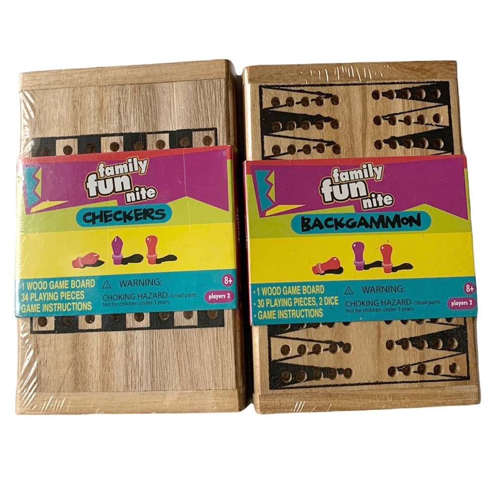 Fundex Games Small Wooden Backgammon Set Travel Size Game - NEW-